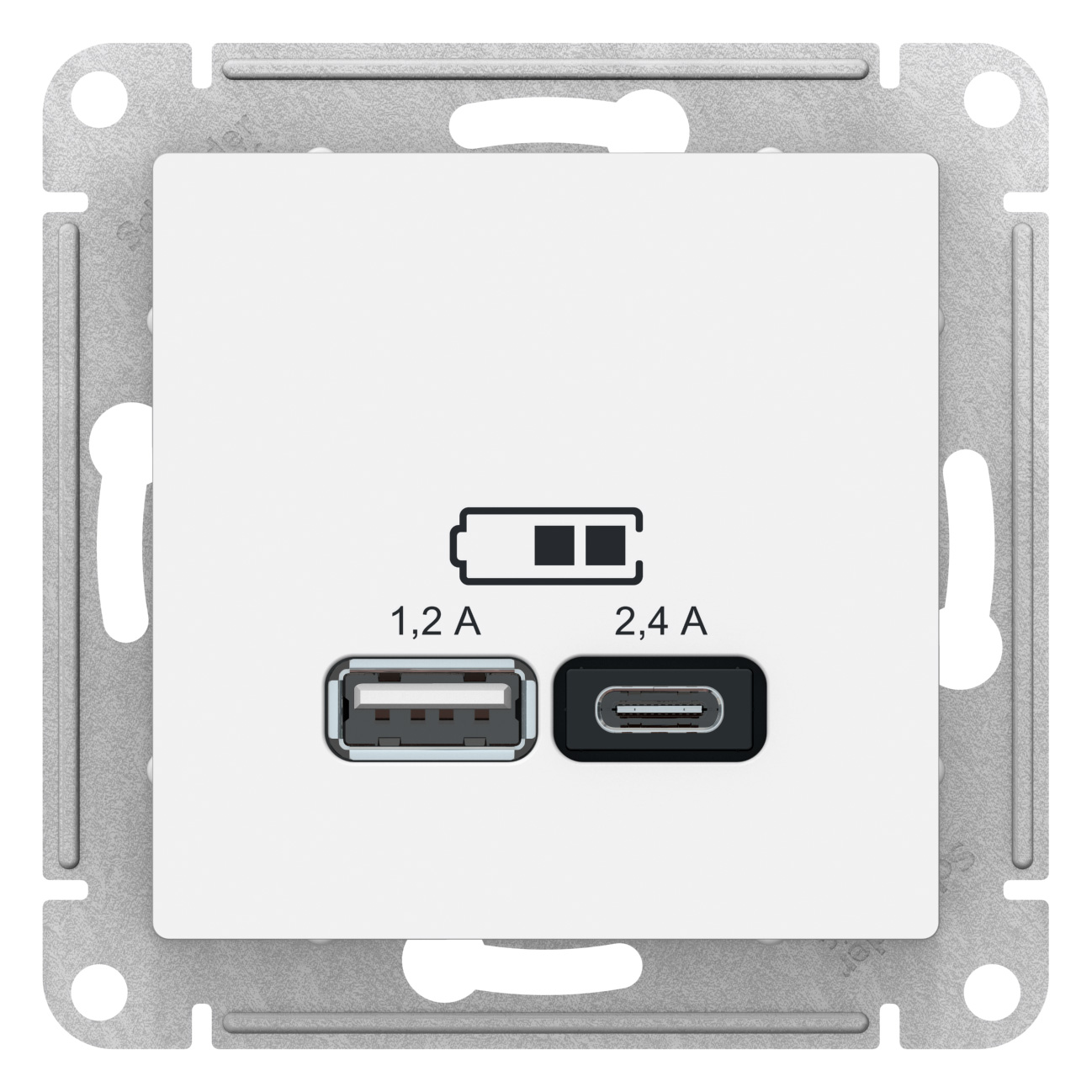SE AtlasDesign Белый USB Розетка A+С, 5В/2,4 А, 2х5В/1,2 А, механизм