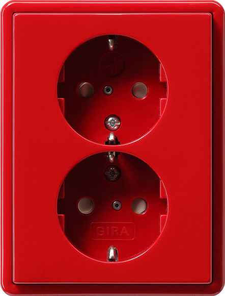 Gira S-Color Красный Розетка двойная с з/к в комплекте с рамкой