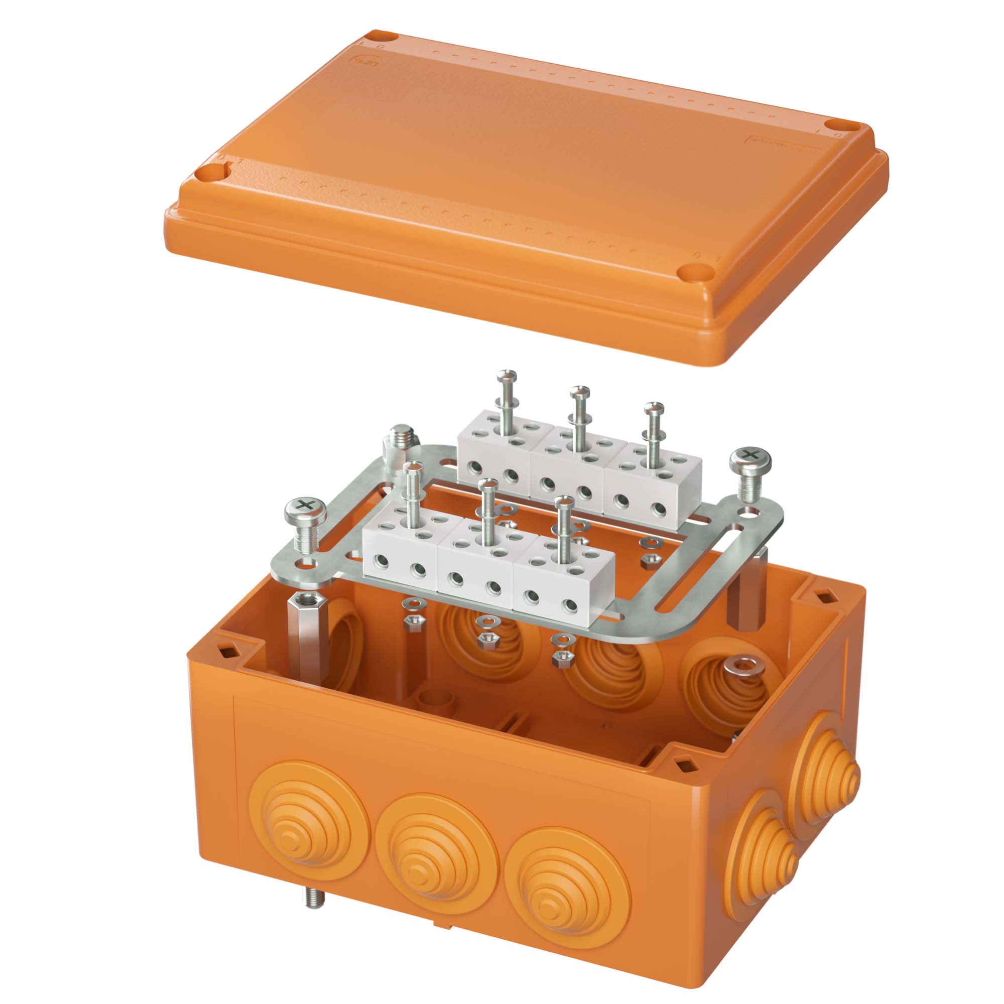 DKC Коробка пластиковая FS с кабельными вводами и клеммникамиIP55,240х190х90мм,8р, 450V,20A,10мм.кв, нерж.контакт