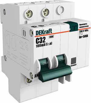 DEKraft ДИФ-101 Дифференциальный автоматический выключатель 2Р 32А 30мА тип AC (С) 4,5кА