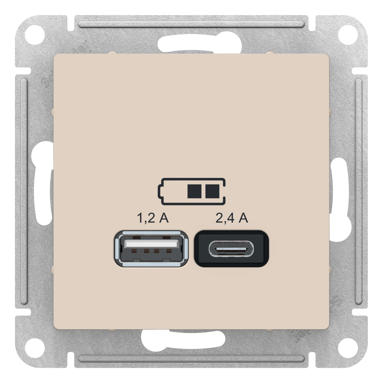 SE AtlasDesign Бежевый USB Розетка A+С, 5В/2,4А, 2х5В/1,2А, механизм