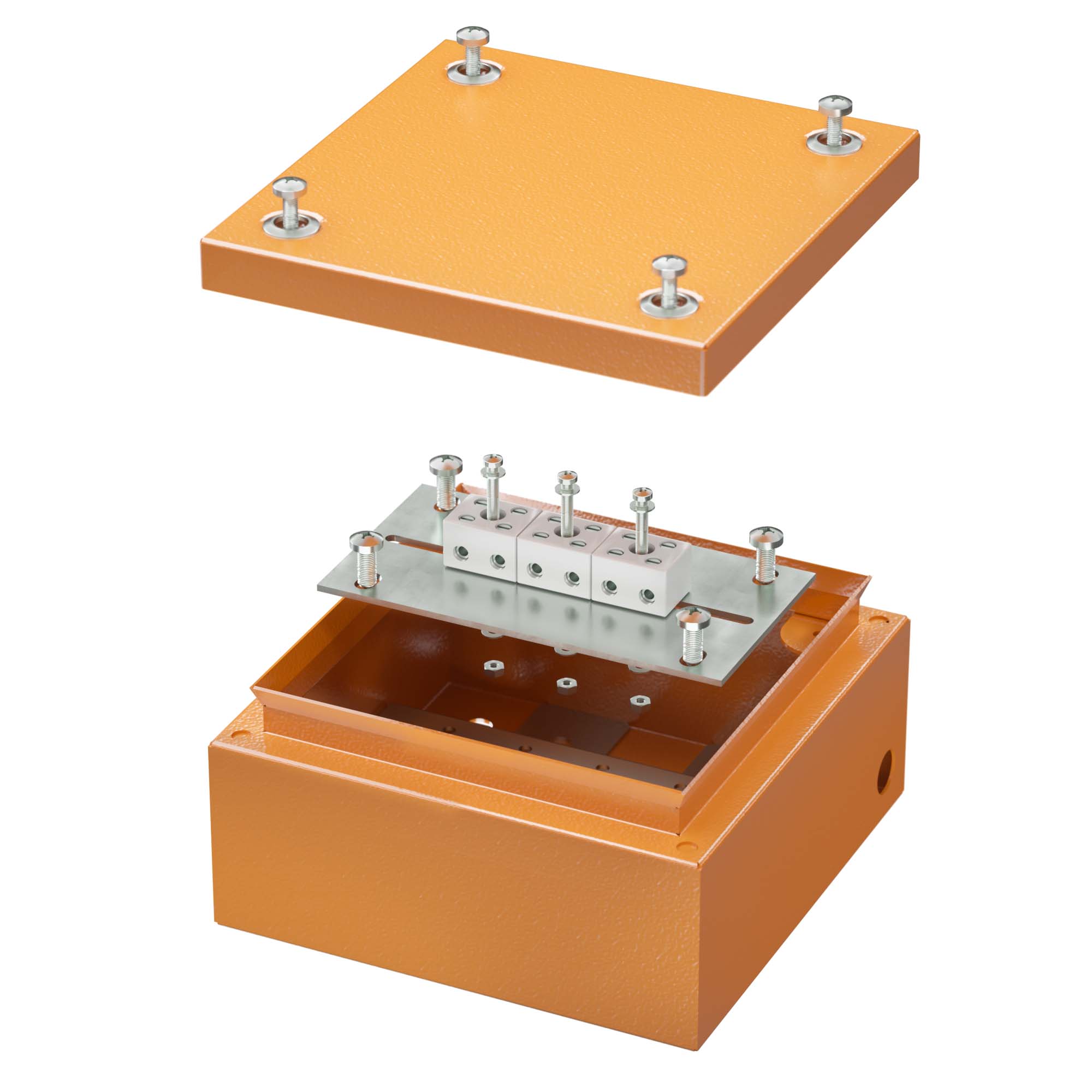 DKC Коробка стальная FS с гладкими стенками и клеммниками, IP66, 150х150х80 мм, 6р, 450V, 6A, 4 мм.кв.