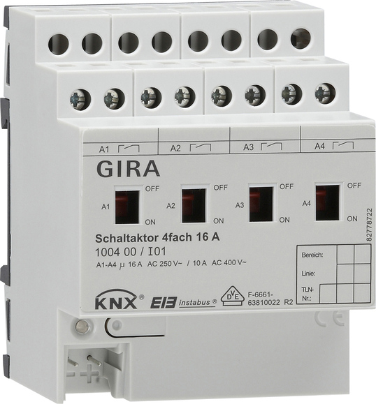 Gira KNX Актор 4-канальный 16 А, возм ручное управление DIN-рейка
