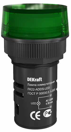 DEKraft ЛK-22 Зеленая Лампа LED коммутаторная ADDS D=22мм 220В