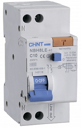 CHINT Диф. автомат NBH8LE-40 1P+N 40A 30mA х-ка С 4,5кА (R)
