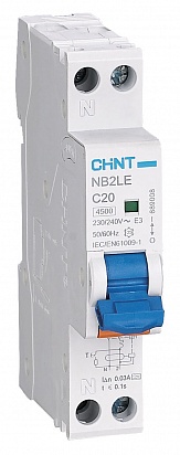 CHINT Диф. автомат NB2LE 1P+N 10A 30mA 1мод., х-ка С, электронный тип AС,  6kA