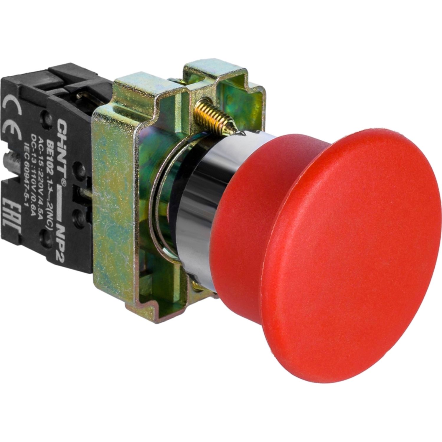 CHINT Кнопка управления "Грибок" Φ40мм（2）с самовозвратом NP2-BC42 без подсветки красная 1НЗ IP40