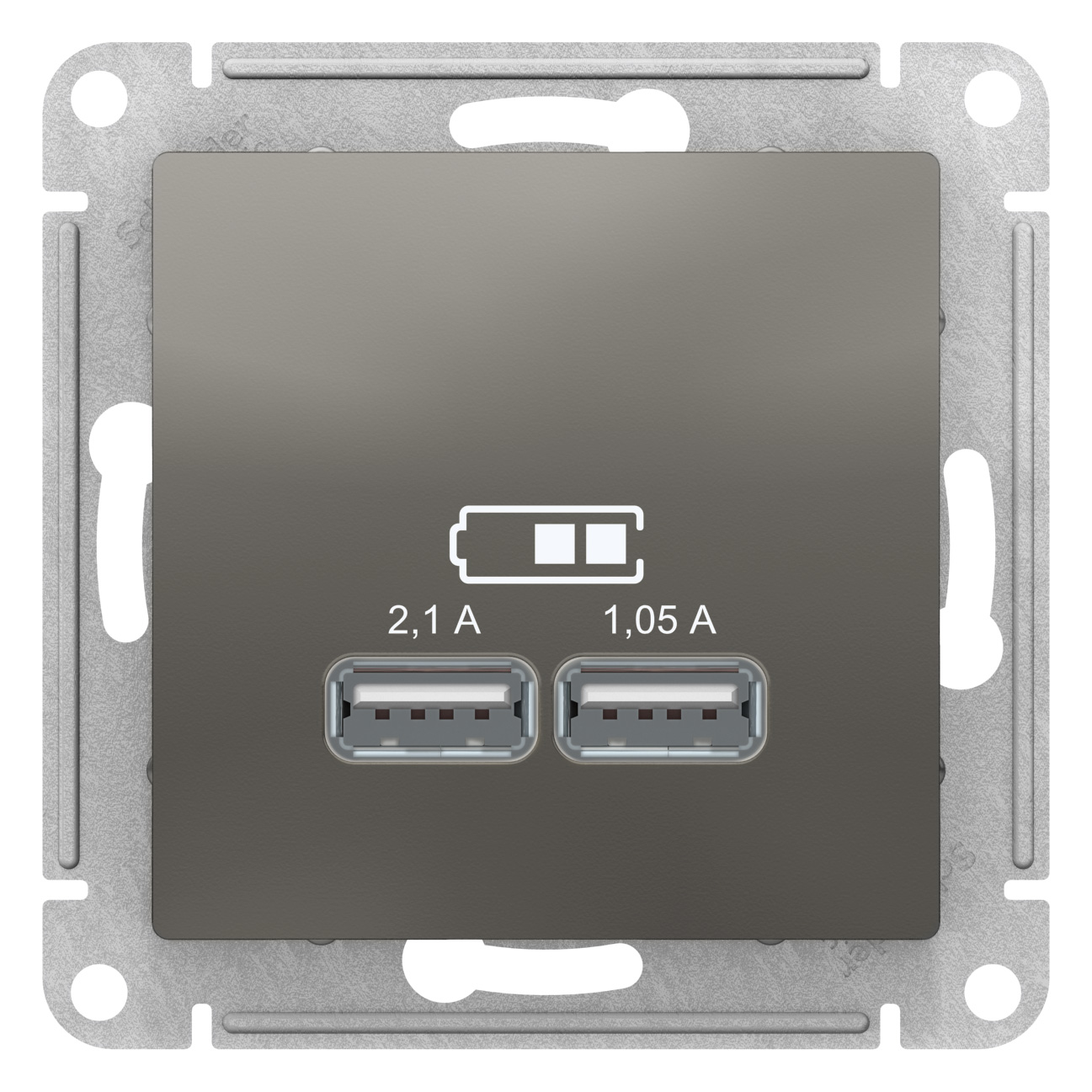 SE AtlasDesign Сталь Розетка USB, 5В, 1 порт x 2,1 А, 2 порта х 1,05 А, механизм