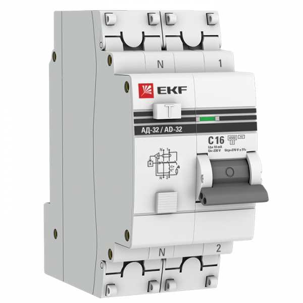 EKF Дифференциальный автомат АД-32 1P+N 16А/10мА (хар. C, AC, электронный, защита 270В) 4,5кА PROxima