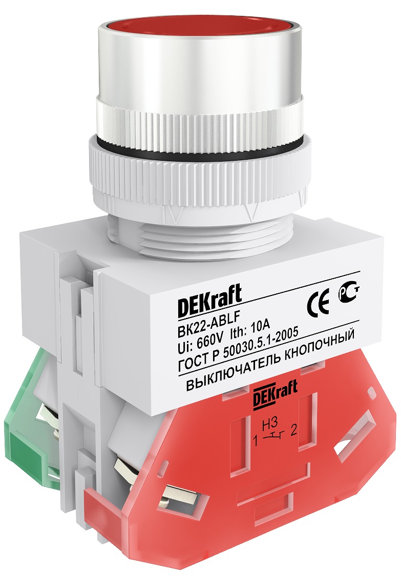 DEKraft ВK-22 Красный Выключатель кнопочный ABLF D=22мм 220В