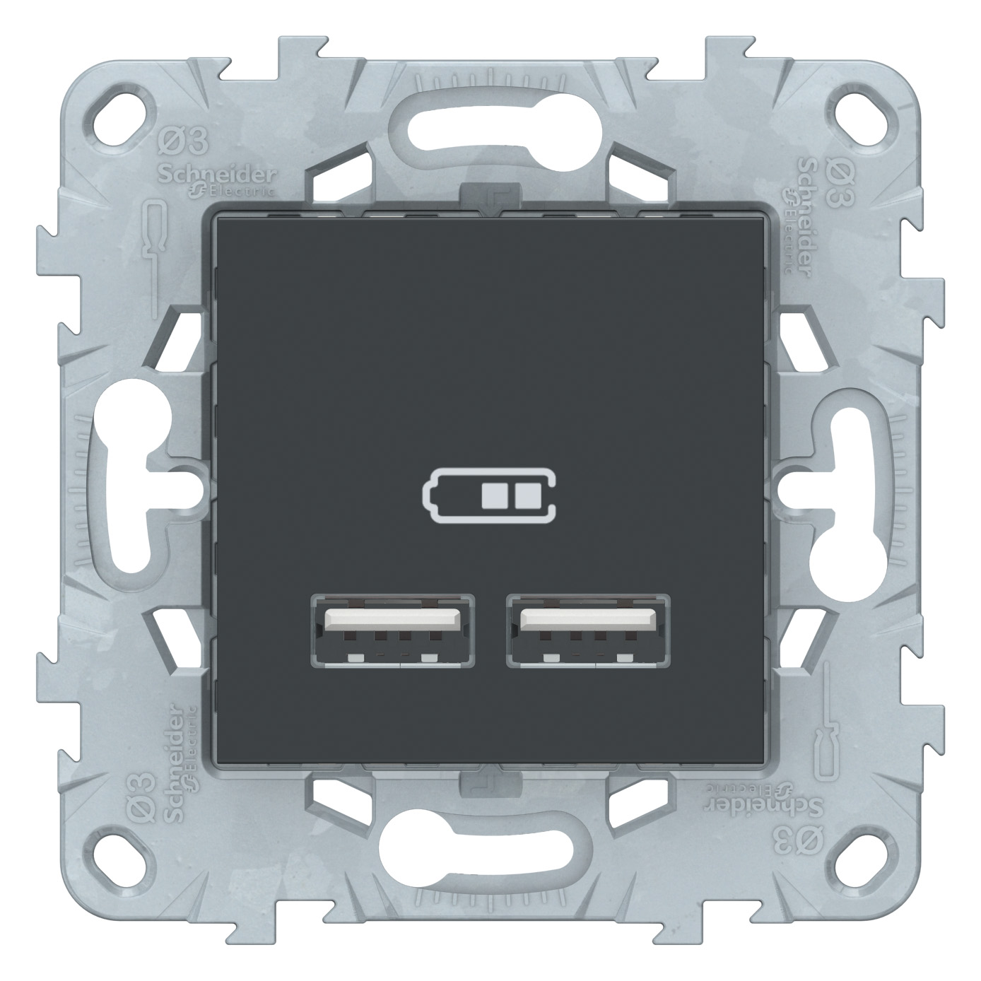 SE Unica New Антрацит Розетка USB, двойная, 5 В / 2100 мА