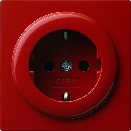 Gira S-Color Красный Розетка с з/к и и с затвором (shutter) и символом