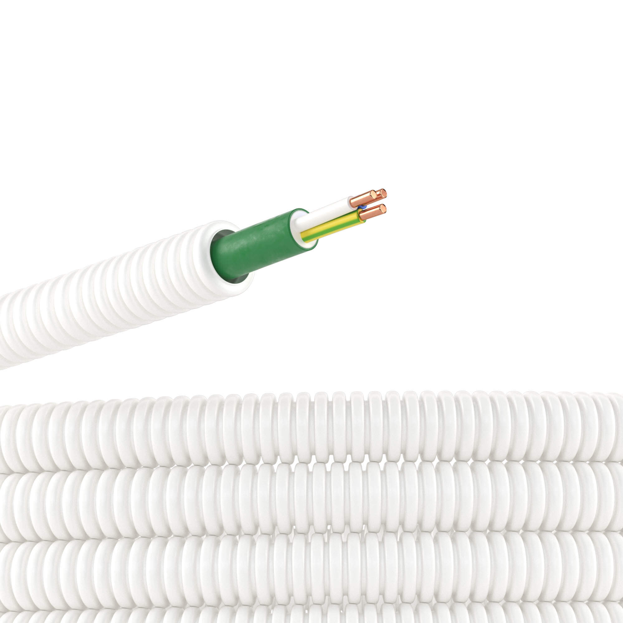 DKC Электротруба ПЛЛ гибкая гофр. не содержит галогенов д.20мм, цвет белый,с кабелем ППГнг(А)-HF 3x1,5мм² РЭК "ГОСТ+",50м