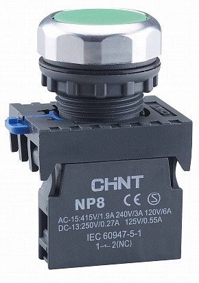 CHINT Кнопка управления NP8-10BND/3 1НО зеленая AC110В-220В(LED) IP65 (R)