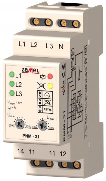 Zamel Реле напряжения 3Ф 16А рег. 170/290VAC (Umin/Umax) IP20 на DIN рейку