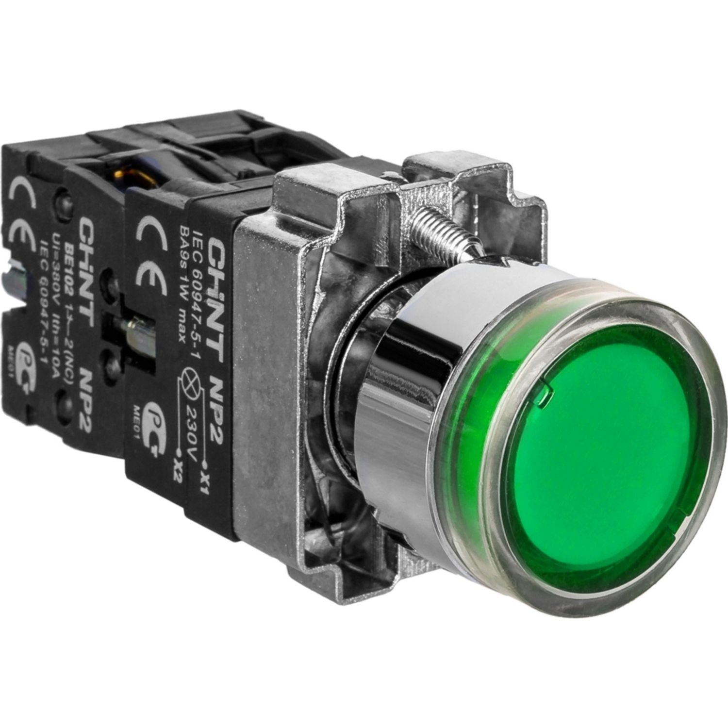 CHINT Кнопка управления NP2-BW3361 1НО зеленая AC/DC230В(LED) IP40
