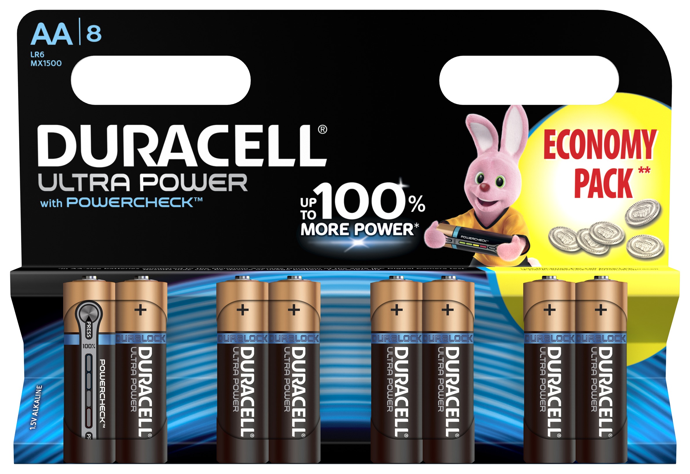Duracell 5005820 Алкалиновая батарейка типа AA / LR6 / MN 1500" LR6-8BL Ultra Power