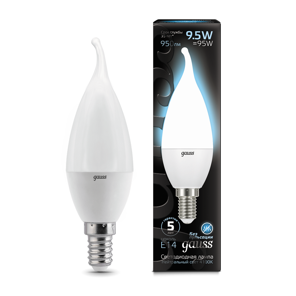 Gauss Лампа LED Candle tailed E14 9.5W 4100K 1/10/50