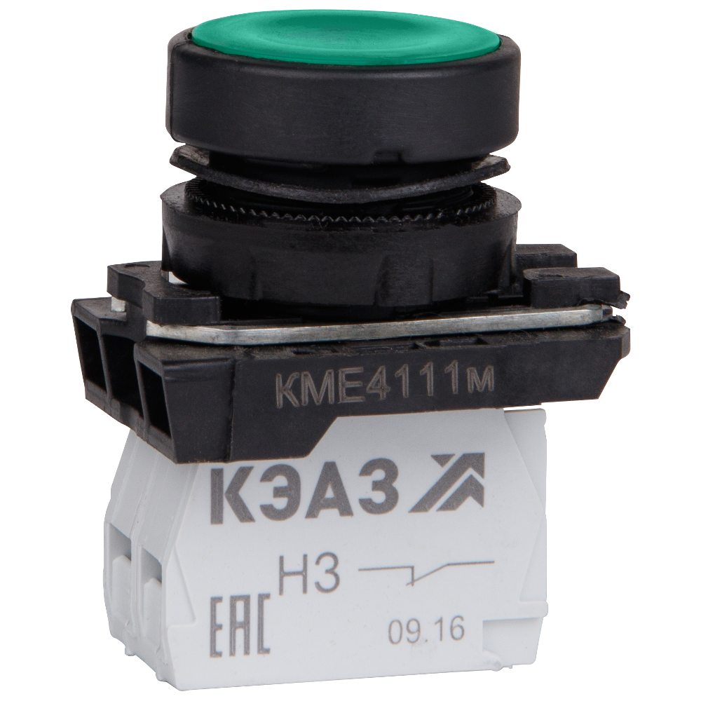 КЭАЗ Кнопка КМЕ4111м-зелёный-1но+1нз-цилиндр-IP40