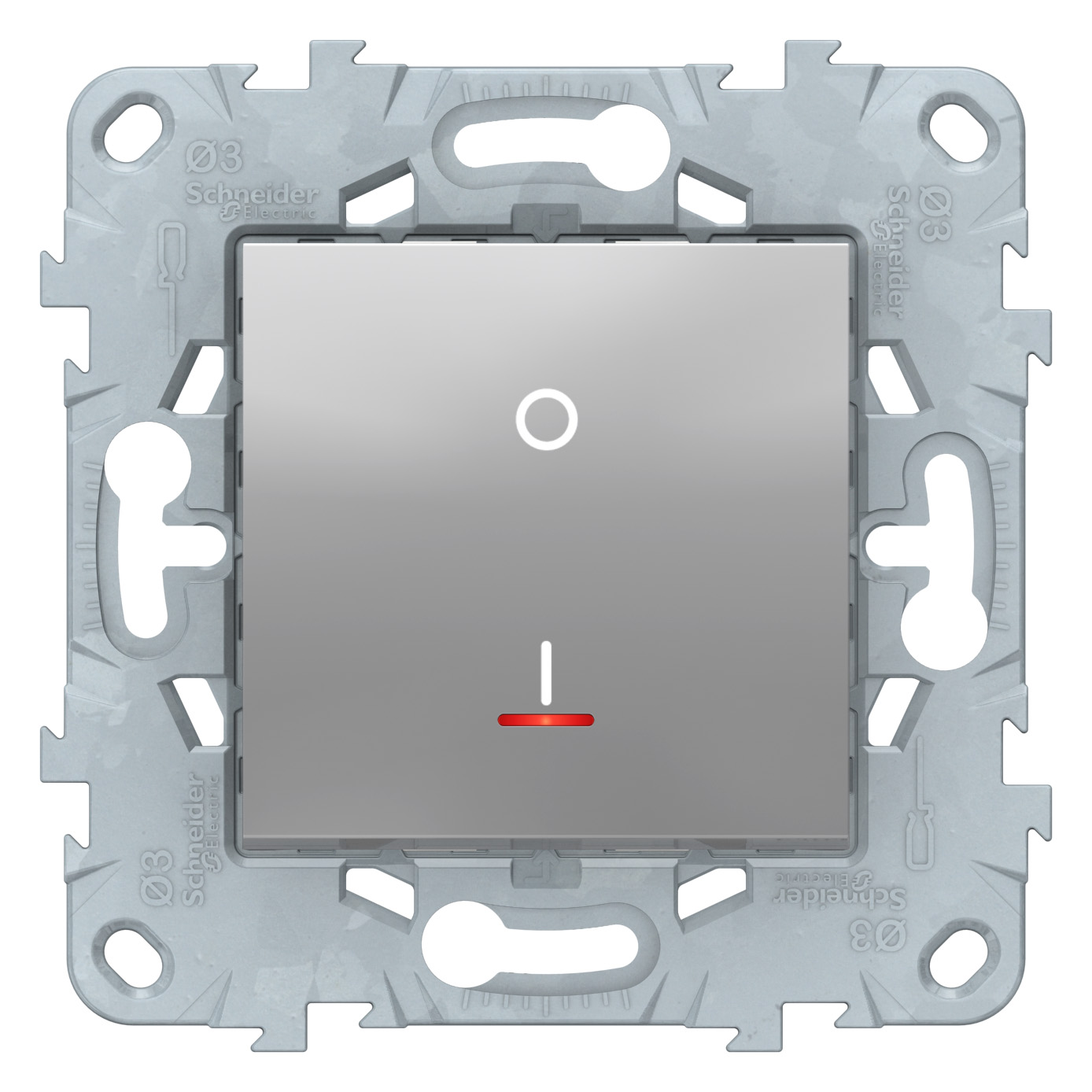 SE Unica New Алюминий Выключатель 1-клавишный, двухполюсный, с индикацией, сх.2а, 16 AX, 250В