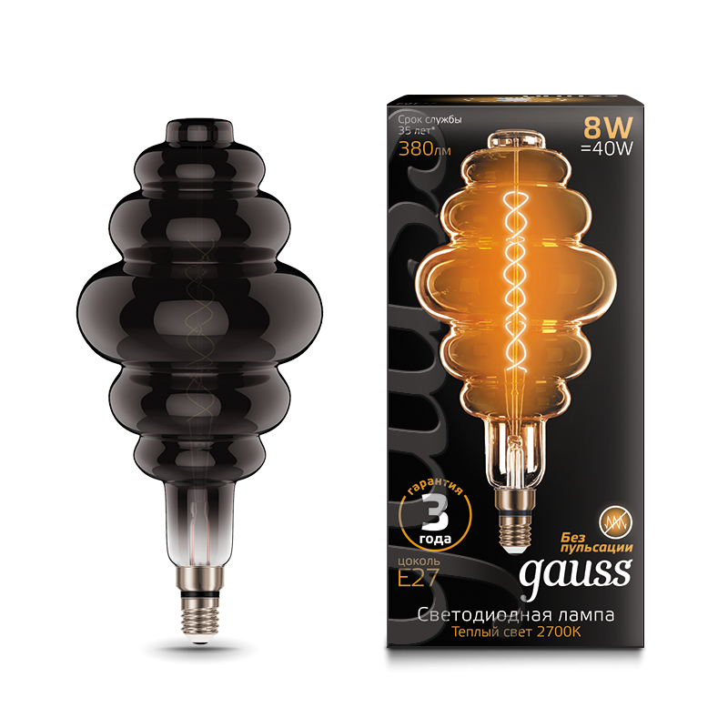 Gauss Лампа Gauss Filament Honeycomb 8W 380lm 2700К Е27 gray flexible LED 1/6