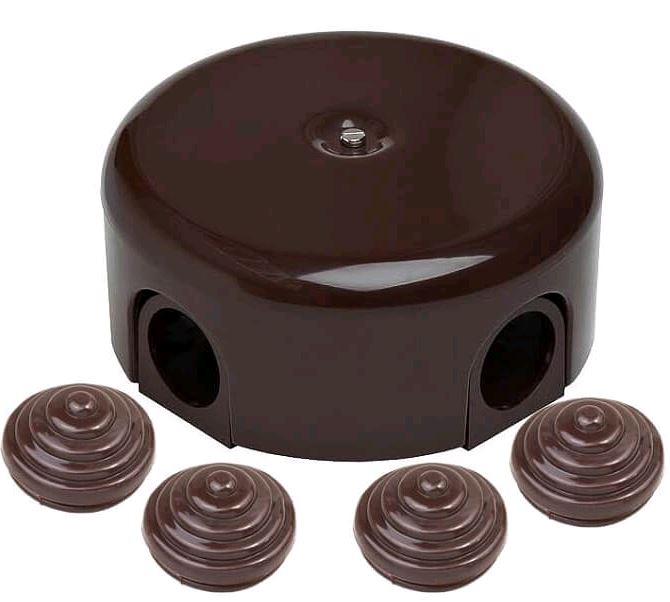 BIRONI Распределительная коробка 78мм, пластик, цвет коричневый (4 кабельных ввода в комплекте)