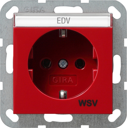 Gira System 55 Красная Розетка с/з с полем и надписью WSV для скрытой установки