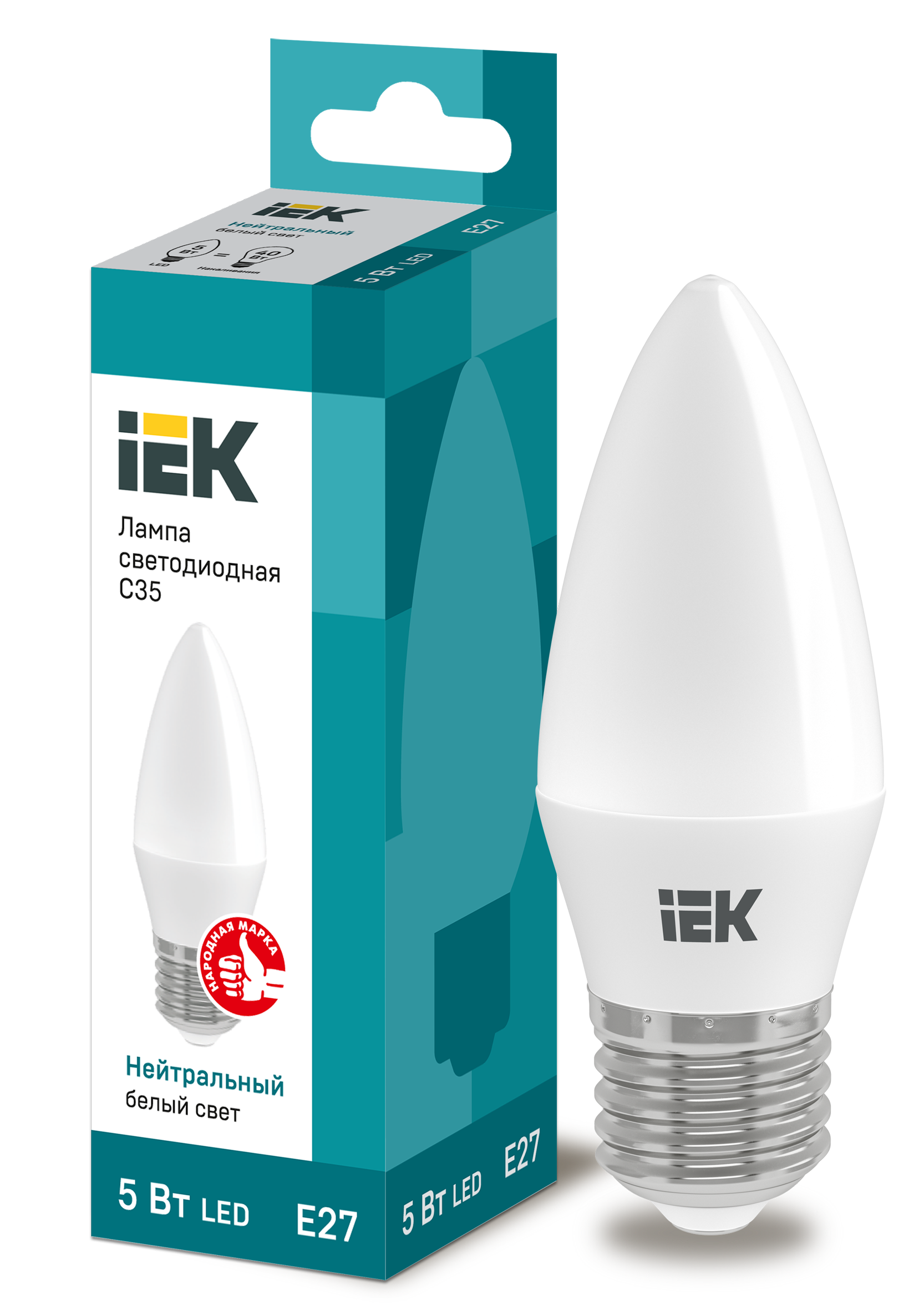IEK Лампа светодиодная ECO C35 свеча 5Вт 230В 4000К E27