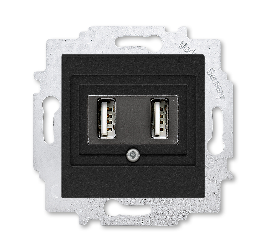 ABB EPJ Levit антрацит / дымчатый чёрный USB зарядка двойная, , антрацит