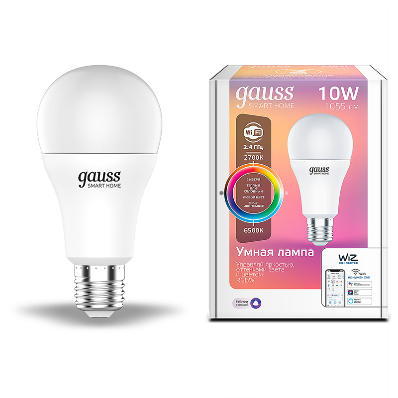 Gauss Лампа Светодиодная Smart Home RGBW E27 A60 10 Вт 2700-6500K 1/10/100