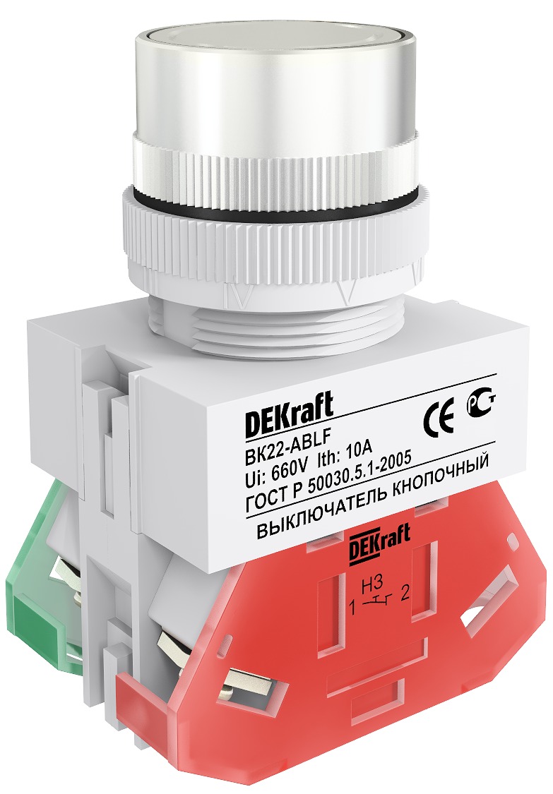 DEKraft ВK-22 Белый Выключатель кнопочный ABLF D=22мм 220В