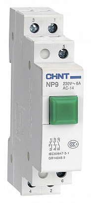 CHINT Кнопка модульная NP9-10D3/1 с подсветкой, 1НО, AC/DC230В, зеленая