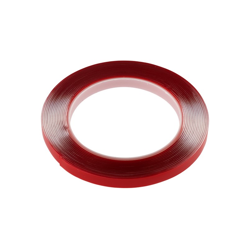 REXANT Двухсторонний скотч прозрачный 100% акрил, защитная пленка красного цвета 9мм 5м