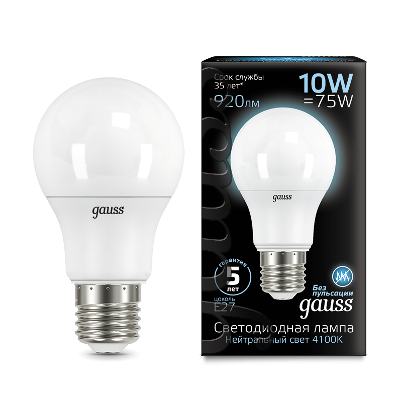 Gauss Лампа LED A60 10W E27 4100K 1/10/50