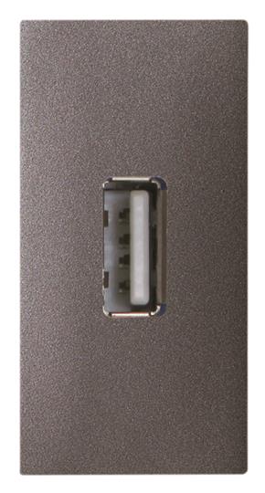ABB Механизм USB разъёма, тип А, с USB разъёмом мама на тыльной стороне, 1-модульный, серия Zenit, цвет антрацит
