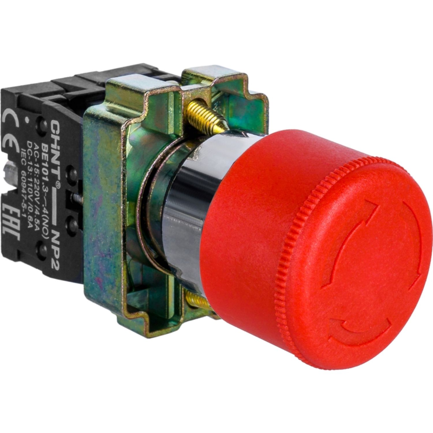 CHINT Кнопка управления "Грибок" Φ40мм（2）с фиксации NP2-BS542 без подсветки красная 1НЗ IP40