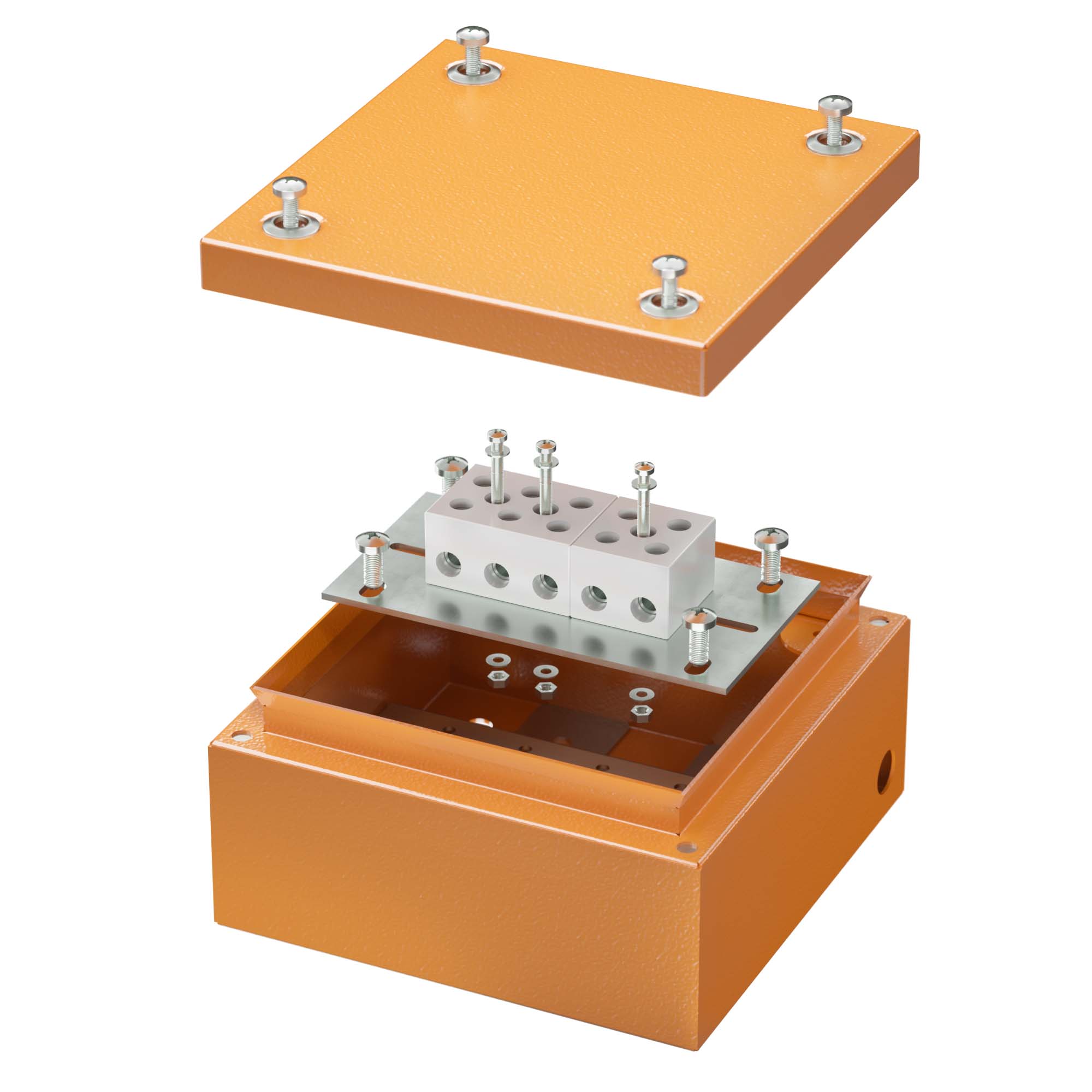 DKC Коробка стальная FS с гладкими стенками и клеммниками IP66, 150х150х80 мм, 5р, 450V, 30A, 16 мм.кв