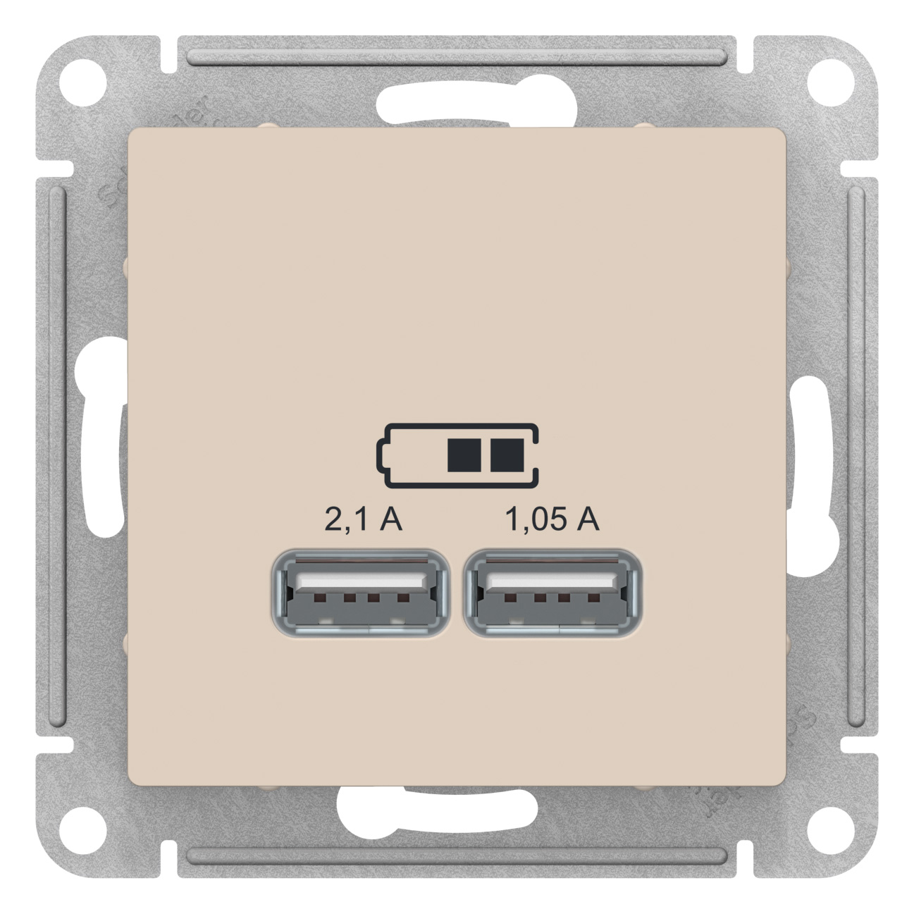 SE AtlasDesign Беж Розетка USB, 5В, 1 порт x 2,1 А, 2 порта х 1,05 А, механизм