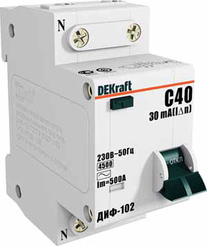DEKraft ДИФ-102 Дифференциальный автоматический выключатель 1Р+N 20А 30мА тип AC (С) 4,5кА
