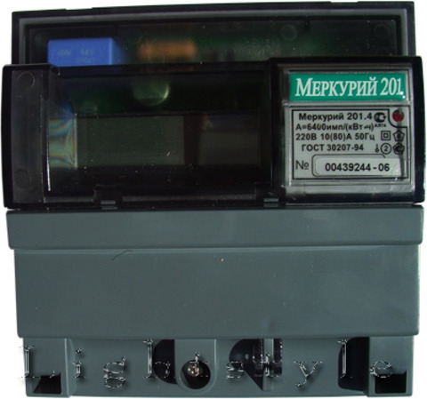 Меркурий Электросчетчик 201.4 на DIN-рейку 10-80А/220В 1Ф 1т. ЖКИ