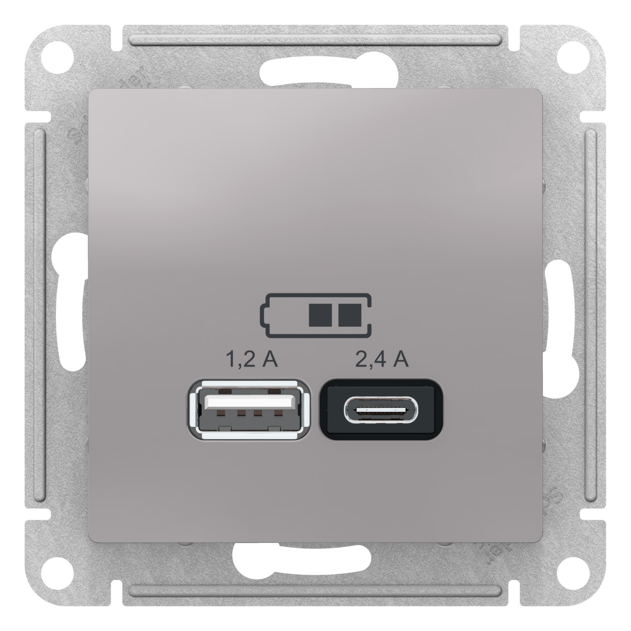 SE AtlasDesign Алюминий USB Розетка A+С, 5В/2,4А, 2х5В/1,2А, механизм