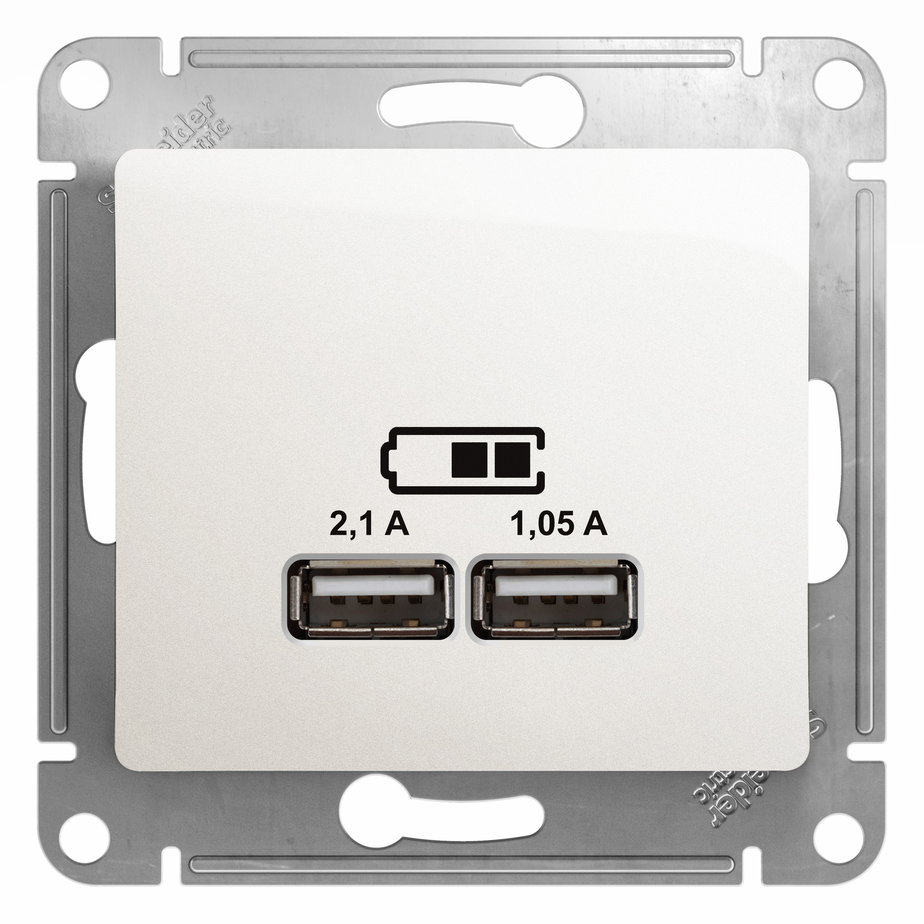 SE Glossa Перламутр Розетка USB 5В/2100мА, 2х5В/1050мА (GSL000633)