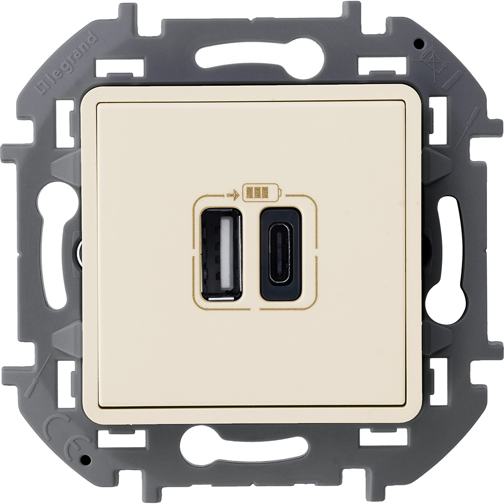 Legrand INSPIRIA Слоновая кость Зарядное устройство с двумя USB-разьемами A-C 240В/5В 3000мА