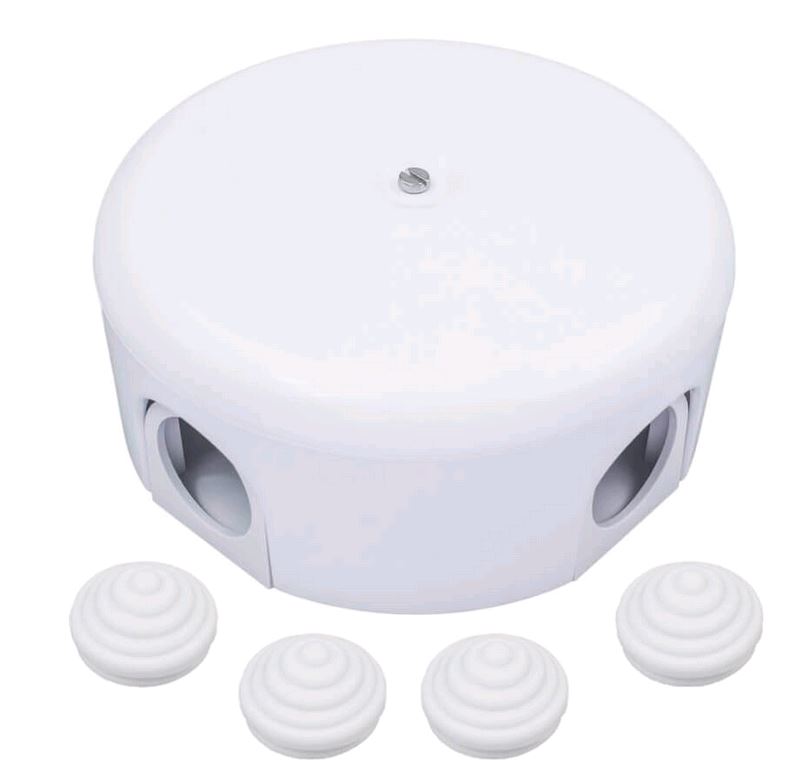 BIRONI ABS-пластик Белый Коробка распределительная BIRONI D110*35мм ( 4 кабельных ввода в комплекте )