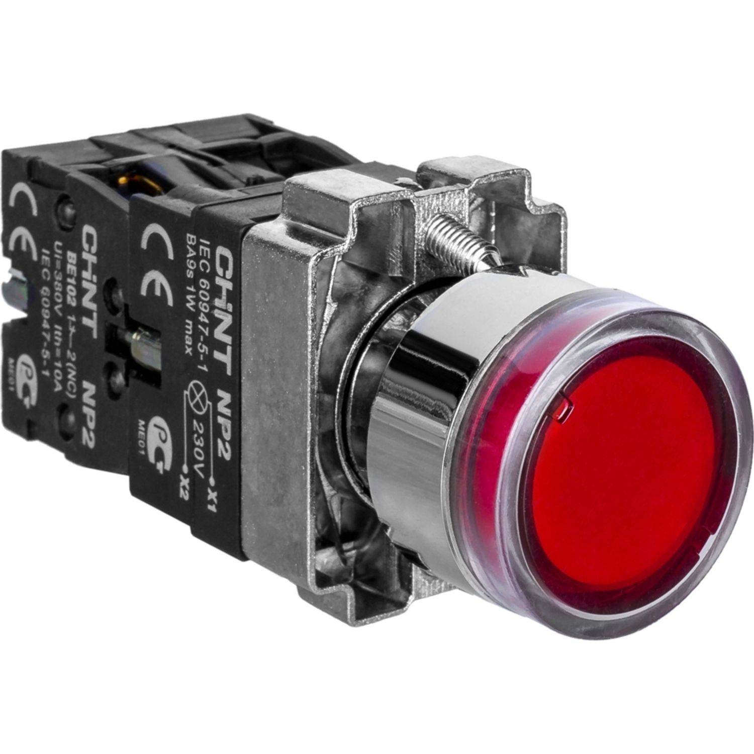 CHINT Кнопка управления NP2-BW3465 1НО+1НЗ красная AC/DC230В(LED) IP40