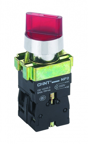 CHINT Переключатель NP2-BK12365, 2 положения с фиксацией 1НО+1НЗ, зелёная AC230В (LED) IP40