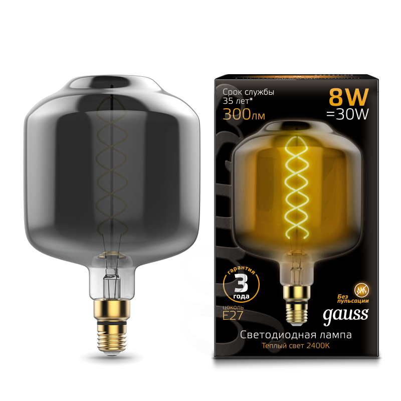 Gauss Лампа Gauss Filament DL180 8W 300lm 2400К Е27 gray flexible LED 1/6