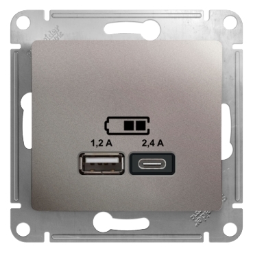 SE GLOSSA USB РОЗЕТКА A+С, 5В/2,4А, 2х5В/1,2 А, механизм, ПЛАТИНА