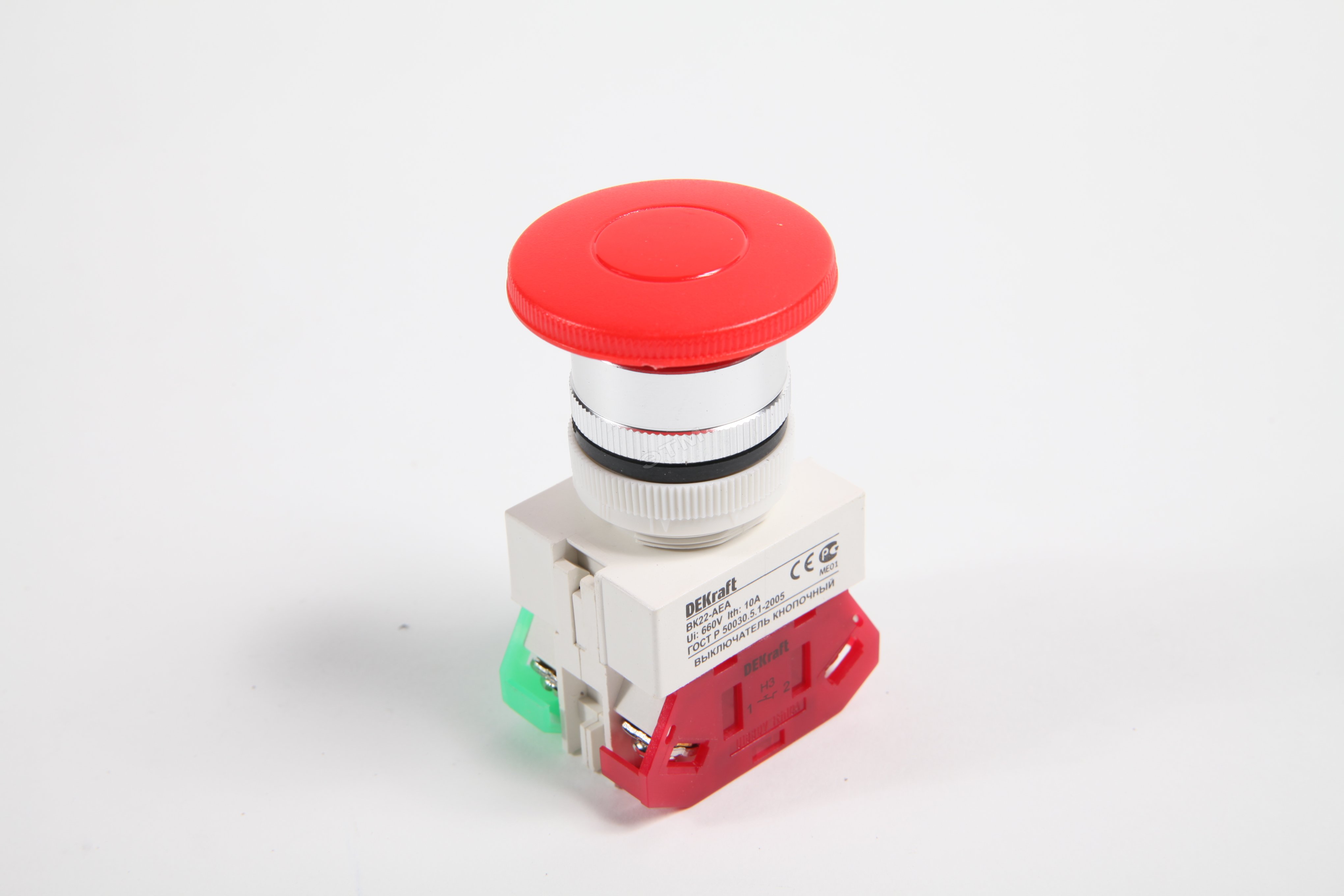DEKraft ВK-22 Красный Выключатель кнопочный грибок AEA D=22мм 220В