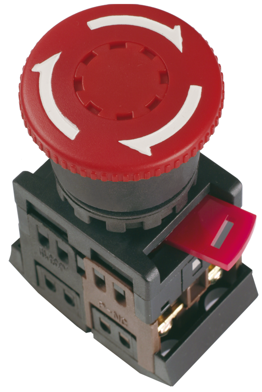 IEK Кнопка AE-22 Грибок с фиксацией красный d22мм 240В 1з+1р